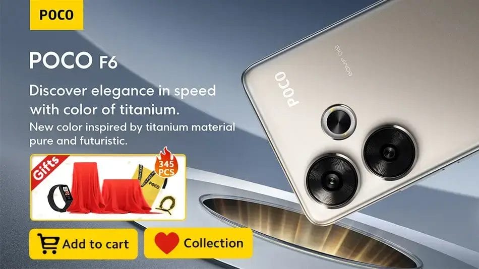 POCO F6 هاتف 5G الرائد مع تفوق الشحن التوربيني 4 بوكو F6 اكتشف الأناقة مع السرعة مع لون التيتانيوم لون مستوحى من مادة التيتانيوم نقية و مستقبلية