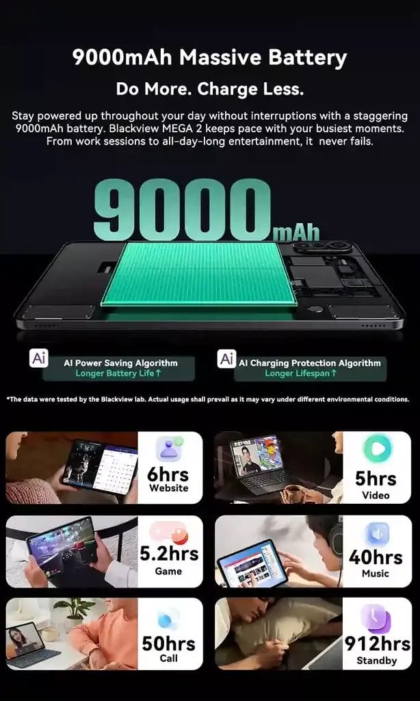 9000mAh طاقة تدوم معك طوال اليوم مع Blackview MEGA 2