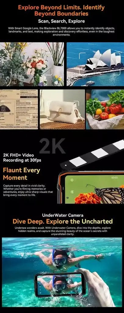 BLACKVIEW BL7000 5G استكشف العالم بتفاصيله مع كاميرا 2K وعدسة Google الذكية وتصوير تحت الماء