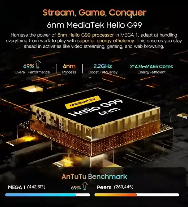 Blackview MEGA 1 قوة معالج MediaTek Helio G99 لتجربة لا مثيل لها