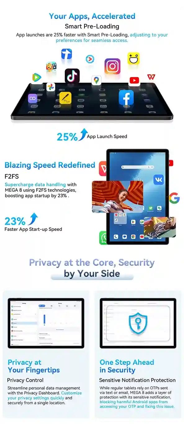 Blackview MEGA 8 تطبيقات فائقة السرعة وخصوصية مُحكمة لحماية بياناتك