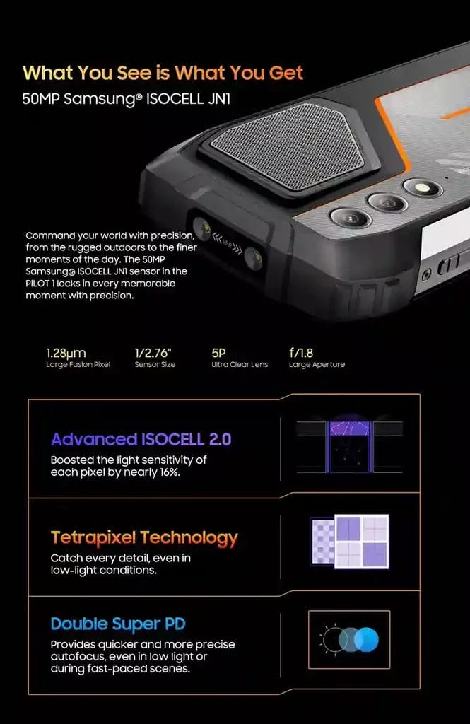 Blackview OSCAL PILOT 1 كاميرا خلفية 50 ميجابكسل Samsung ISOCELL JNI لالتقاط صور واقعية