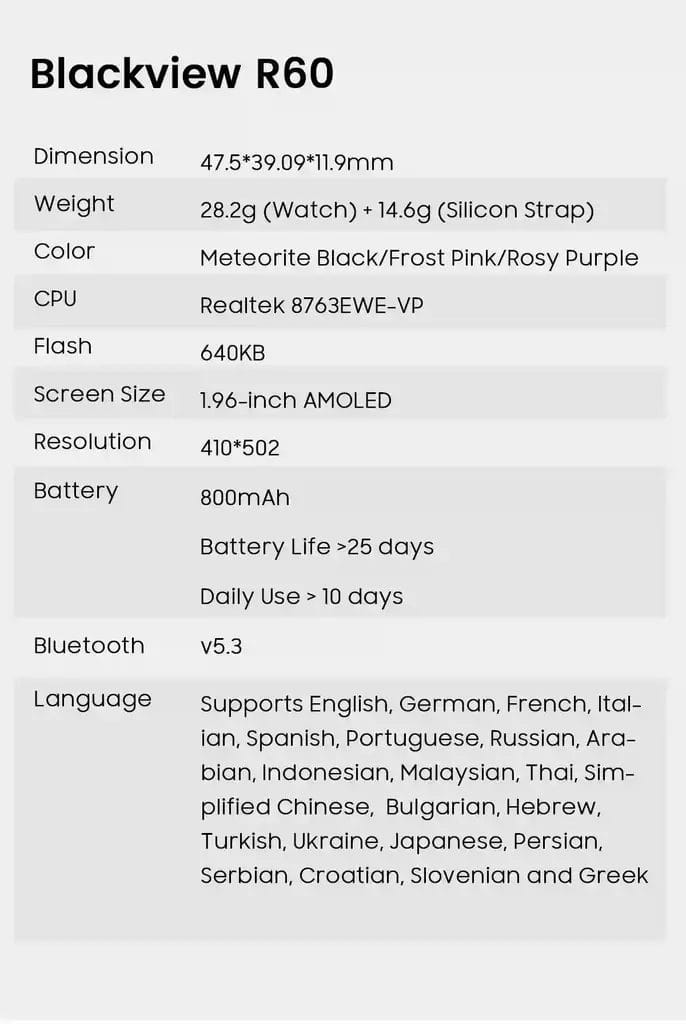 Blackview R60 تفاصيل الأبعاد، الوزن، الشاشة، البطارية، والمزيد