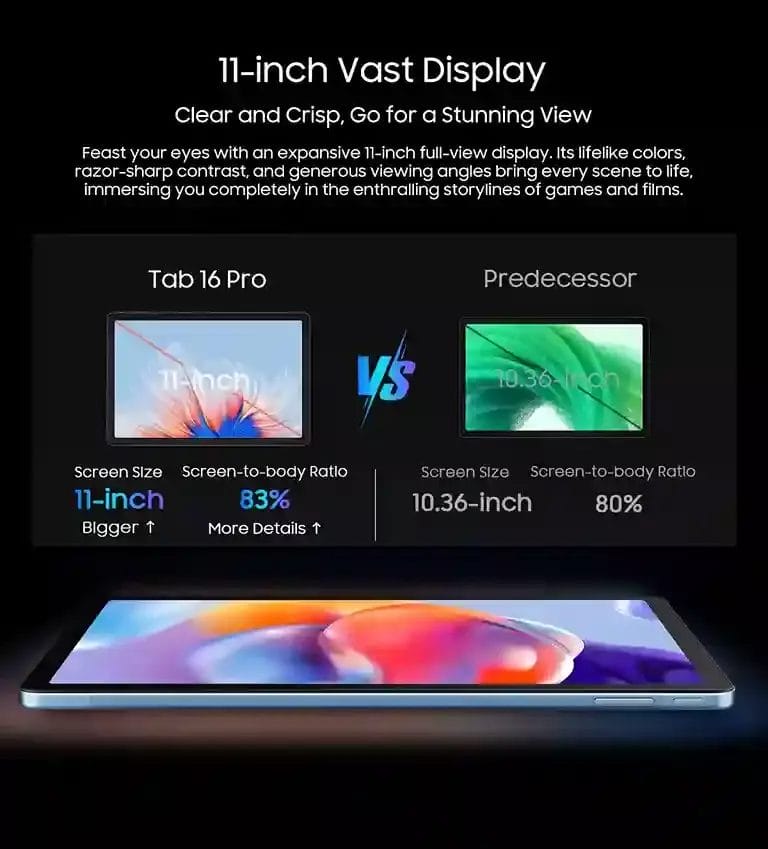 Blackview Tab 16 Pro شاشة 11 بوصة واسعة ونابضة بالحياة لتجربة مشاهدة مذهلة