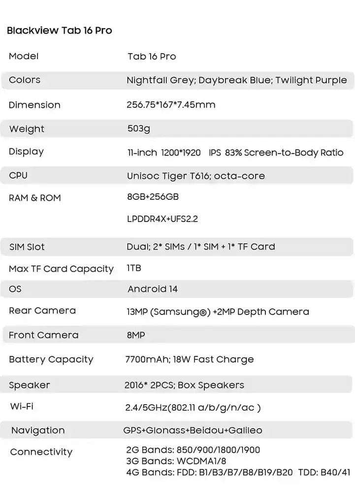 Blackview Tab 16 Pro نظرة مفصلة على المواصفات التقنية