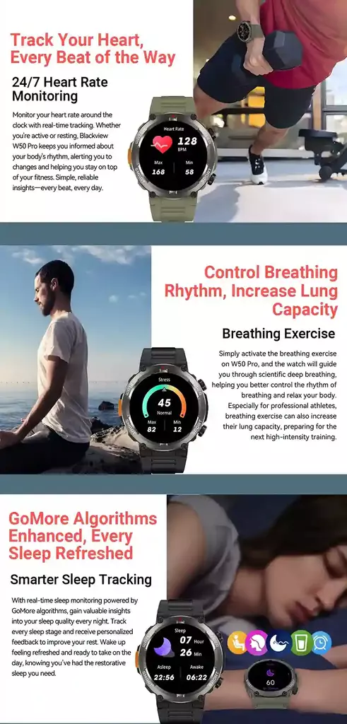 Blackview W50 Pro تتبع معدل ضربات القلب على مدار الساعة Blackview W50 Pro تتبع معدل ضربات القلب على مدار الساعة