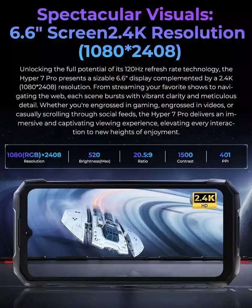 HOTWAV Hyper 7 Pro شاشة 6.6 بوصة بدقة 2.4K لتجربة بصرية مذهلة