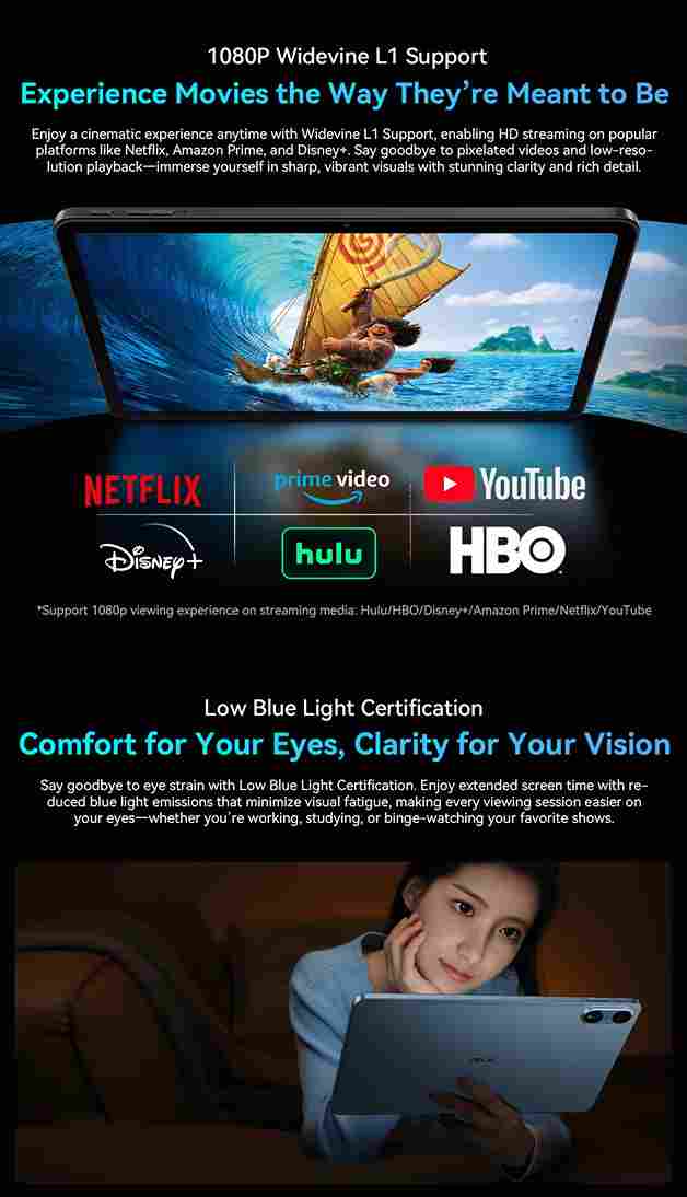OSCAL Pad 100 استمتع بأفلامك المفضلة بدقة 1080P مع دعم Widevine L1