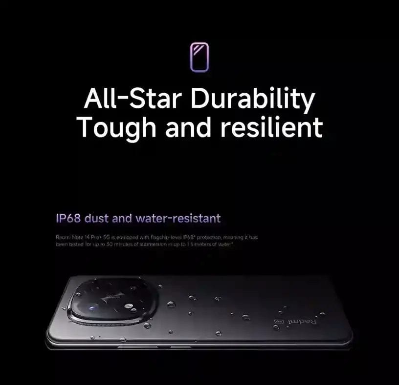 Redmi Note 14 Pro+ متانة فائقة ومقاومة للغبار والماء بمعيار IP68