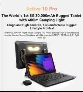 أول تابلت متين بتقنية 5G وبطارية 30,000mAh وضوء تخييم 400lm Blackview Active 10 Pro