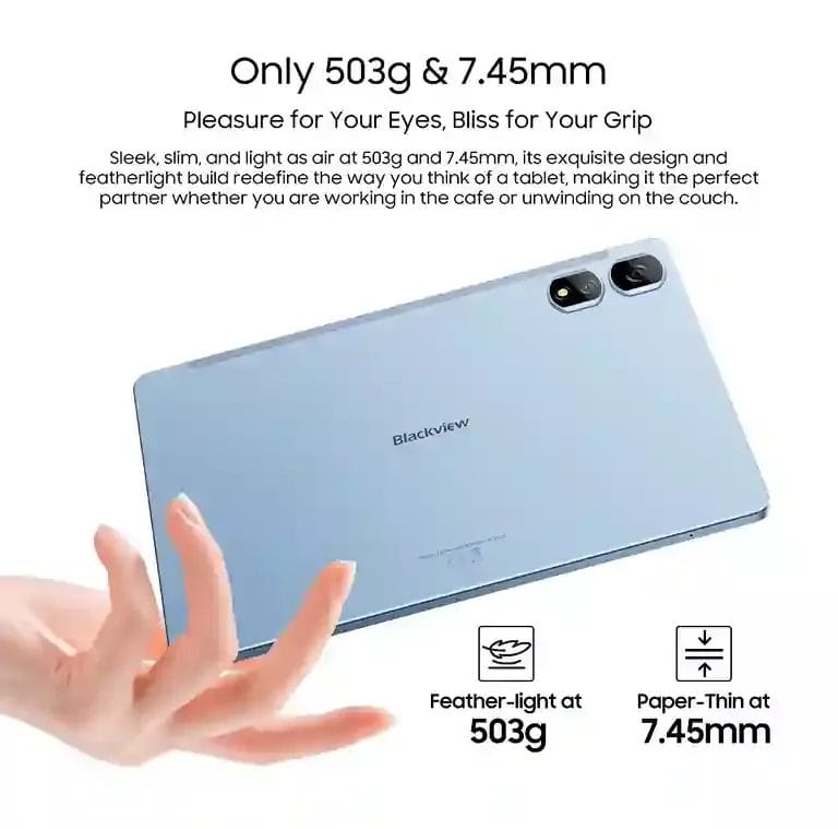 استمتع بحمل Blackview Tab 16 Pro وزن مثالي (503 جرام) وسمك مذهل (7.45 مم)
