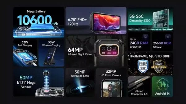 بطارية ضخمة، كاميرا ليلية، ومتانة عسكرية مواصفات Ulefone Armor 27 Pro