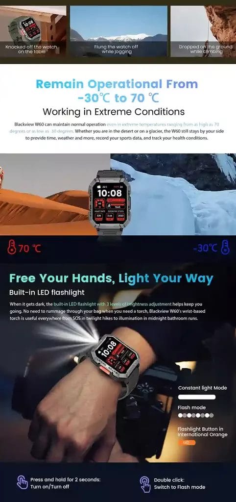 تصمد في درجات الحرارة القصوى Blackview W60 مع كشاف مدمج