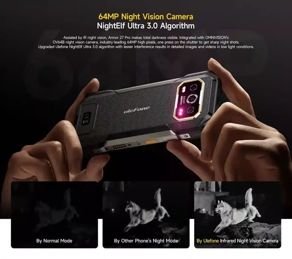 صورة توضح كاميرا Ulefone Armor27 Pro للرؤية الليلية