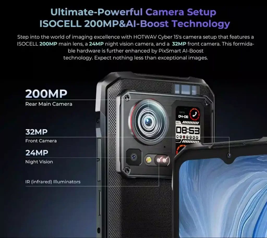 عرف على قوة كاميرات HOTWAV Cyber 15 (200MP، رؤية ليلية، سيلفي 32MP)