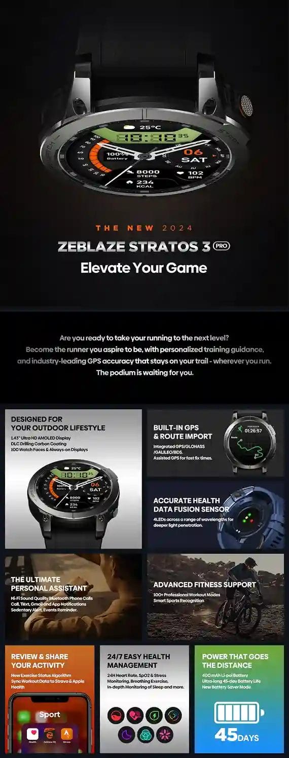 اكتشف قوة Zeblaze Stratos 3 PRO الميزات الشاملة والأداء الفائق