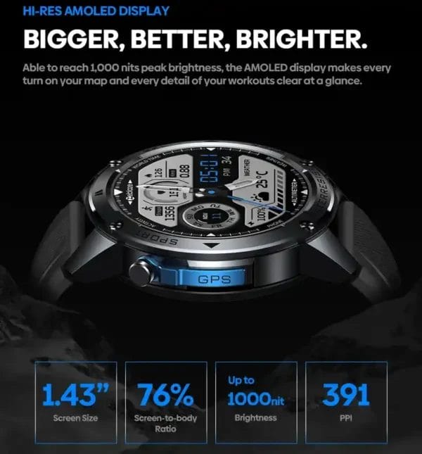 Zeblaze Stratos 2 Ultra شاشة AMOLED فائقة الوضوح رؤية لا مثيل لها
