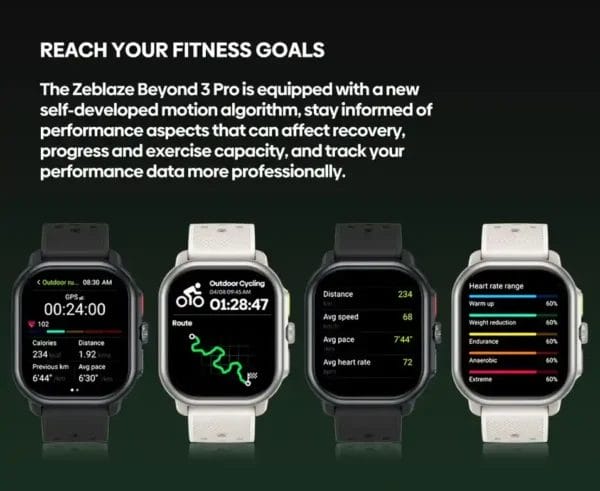 تتبع احترافي لكل تمرين معايير الأداء ومناطق معدل ضربات القلب في Zeblaze Beyond 3 Pro