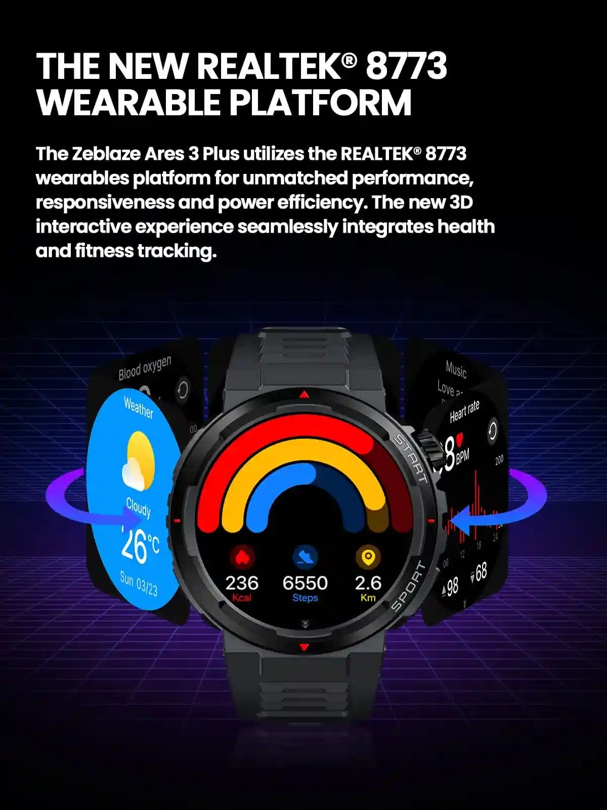 ساعة Zeblaze Ares 3 Plus تجربة تفاعلية ثلاثية الأبعاد 8 تجربة تفاعلية ثلاثية الأبعاد أداء لا مثيل له مع Zeblaze Ares 3 Plus