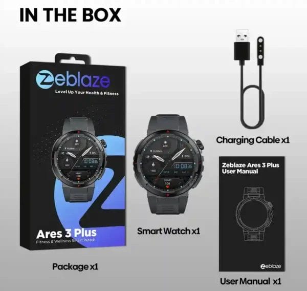 محتويات علبة Zeblaze Ares 3 Plus