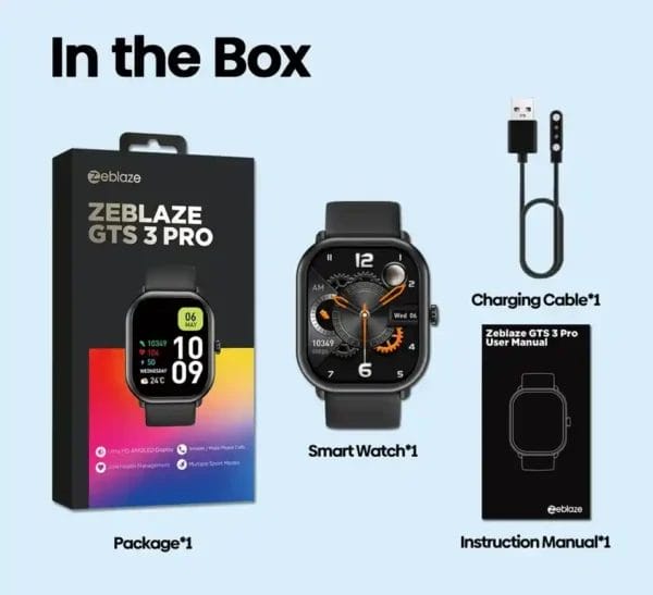 محتويات علبة Zeblaze GTS 3 Pro